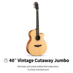 Donner DAJ-110C Super Folk Cutaway Natural Acoustic Guitar