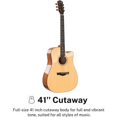 Donner DAD-812C Cutaway Dreadnought Natural Gloss Acoustic Guitar
