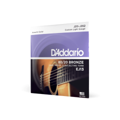 D'addario EJ13 3 Pack 80/20 Bronze 11-52 Acoustic Guitar Strings, Custom Light, 3-Pack